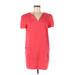 MNG Casual Dress - Shift V Neck Short sleeves: Red Solid Dresses - Women's Size 8