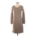 Adrienne Vittadini Casual Dress - Sweater Dress Scoop Neck 3/4 sleeves: Brown Print Dresses - Women's Size Small