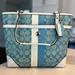 Coach Bags | Coach Vintage Signature Light Blue Heritage Stripe Tote Hand Bag Leather | Color: Blue/White | Size: Os