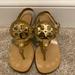 Tory Burch Shoes | Euc Tory Burch Patent Leather And Gold Miller Heeled Sandals. Size 5.5 | Color: Gold/Tan | Size: 5.5