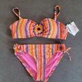Jessica Simpson Swim | Jessica Simpson Femme Stripe Women's Multicolor Pacific Bikini Bottom & | Color: Orange/Pink | Size: L