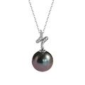 ONDIAN Clock Black Tahitian Pearl Pendant 18K White Diamond Pearl Pendant with 18K Chain Necklace