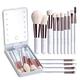 BS-MALL Travel Makeup Brush Set Foundation Powder Concealers Eye Shadows Makeup Set with LED light Mirror 14 Pcs (White)