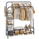 Multifunctional Metal Clothing Rail,Heavy Duty Clothes Rail for Bedroom, Double Tidy Rails With Shelves,Garment Rack for Hanging Clothes, Storage Shelf for Boxes, Shoes (125.5 * 164.5 * 33.5CM Black)