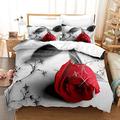 AOXHFNV Rose Duvet Cover Set, 3D Red Rose Bedding Set, Girls, Creative Rose Bedding Set, 3-Piece with 2 Pillowcases (Red B, 220 x 240 cm)