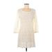 H&M L.O.G.G. Casual Dress - Mini Scoop Neck 3/4 sleeves: Ivory Solid Dresses - Women's Size 8