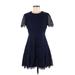 Madewell Cocktail Dress - Mini Crew Neck Short sleeves: Blue Solid Dresses - Women's Size 6