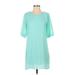 Everly Casual Dress - Mini Crew Neck Short sleeves: Teal Print Dresses - Women's Size Small