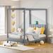 Latitude Run® Canopy Platform Bed w/ USB & Type-C Ports Wood & /Upholstered/Canvas in Gray | 80.1 H x 55.2 W x 80.7 D in | Wayfair