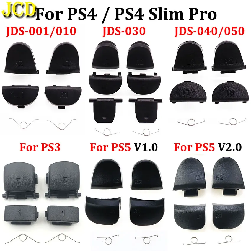 JCD 1 jeu de boutons de déclenchement noirs de remplacement R1 L1 R2 L2 pour PS3 PS4 Pro Slim PS5 contrôleur clé de jeu avec ressort