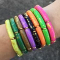 FishSheep-Bracelet en bambou acrylique moucheté coloré pour femme bracelets bohèmes bracelets de