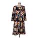 NY Collection Casual Dress - A-Line Scoop Neck 3/4 sleeves: Black Floral Dresses - Women's Size Large