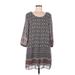 Charlotte Russe Casual Dress - Mini Scoop Neck 3/4 sleeves: Gray Floral Motif Dresses - Women's Size Medium