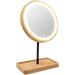 Lighted LED Makeup Mirror Vanity Mirror with 3 Color Lights Cordless USB Rechargeable Battery 360Â° Rotation Bamboo Wood Beauty Storage Tray Tabletop Stand Dimmable Circular Light Ring GTICPHYJ