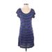 BCBGMAXAZRIA Casual Dress - Shift Scoop Neck Short sleeves: Blue Print Dresses - Women's Size Small