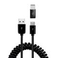 Coiled USB Cable for Verve Snap Iris Flip Phones - Charger Cord Micro-USB to USB-C Adapter Power Wire Sync Black for Consumer Cellular Verve Snap Iris Flip