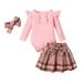 Baby Girl Clothes Infant Fall Winter Outfits Ruffle Long Sleeve Romper Top Plaid Skirt Headband Set