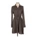 Maeve Casual Dress - Shirtdress Collared Long sleeves: Gray Solid Dresses - Women's Size X-Small