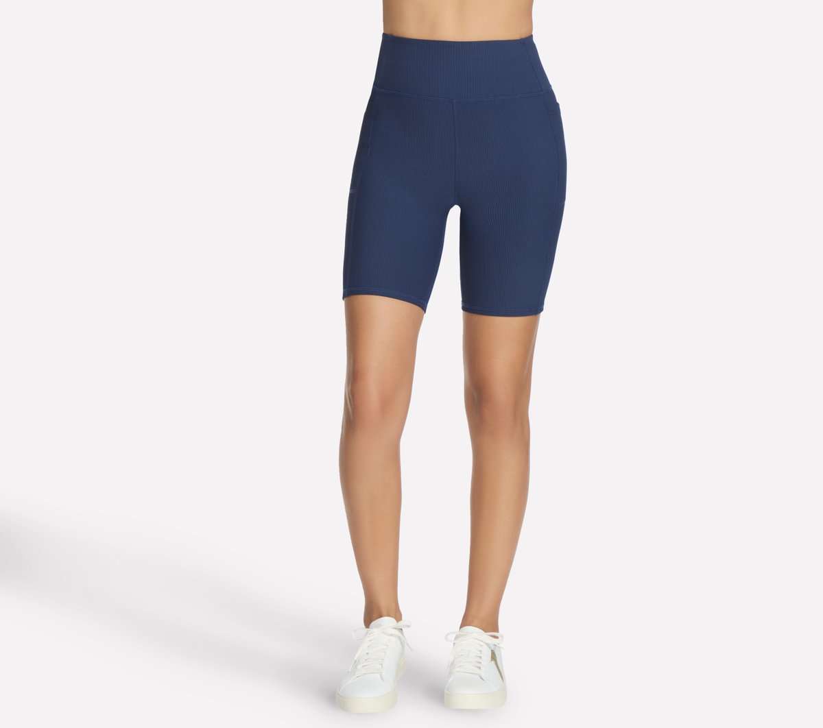 Skechers Women's GO FLEX RIB High Waisted 8 Inch Bike Short | Size XS | Navy Blue | Nylon/Spandex