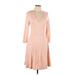 Torrid Casual Dress - A-Line Plunge 3/4 sleeves: Tan Print Dresses - Women's Size Large Plus