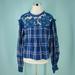 Free People Tops | Free People Size Small S Blue Darling Diana Lace Trim Plaid Print Boho Top | Color: Blue | Size: S