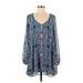 Show Me Your Mumu Casual Dress - A-Line V Neck Long sleeves: Blue Dresses - Women's Size Small