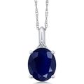 Gem Stone King 14K White Gold Purple Amethyst and White Diamond Pendant Necklace For Women (4.02 Cttw, Oval 12X10MM, Gemstone Birthstone, with 18 Inch Chain), metal,gemstone, blue sapphire