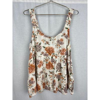 American Eagle Outfitters Tops | New American Eagle White Floral Tiered Babydoll Tank Top | Color: Orange/White | Size: M