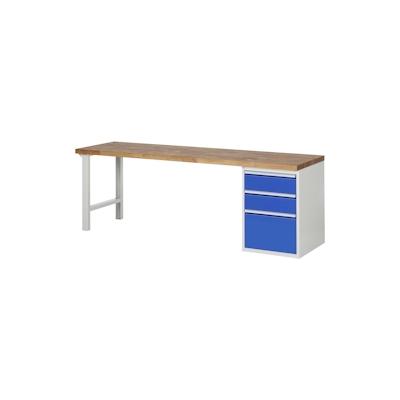 PROREGAL Werkbank Serie 7000 - Modell 7507 | HxBxT 84x250x70cm | 3x Schublade | Schubladenmaße 2x180 + 1x360mm | Lichtgrau | Arbeitstisch Werktisch Image