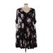 Torrid Casual Dress - A-Line V Neck 3/4 sleeves: Black Floral Dresses - Women's Size 2X Plus