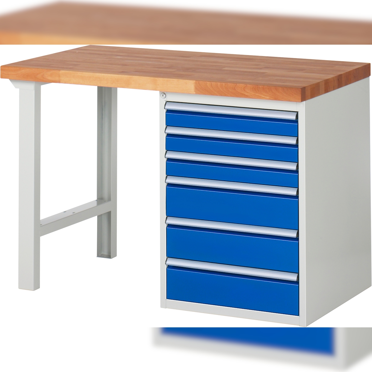 PROREGAL Werkbank Serie 7000 - Modell 7515 | HxBxT 89x125x70cm | 6x Schublade | Schubladenmaße 3x90 + 3x150mm | Lichtgrau | Arbeitstisch Werktisch Image