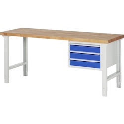 PROREGAL Werkbank Serie 7000 - Modell 7127 | HxBxT 79-114x200x70cm | 3x Schublade | Schubladenmaße 3x120mm | Lichtgrau | Arbeitstisch Werktisch Image