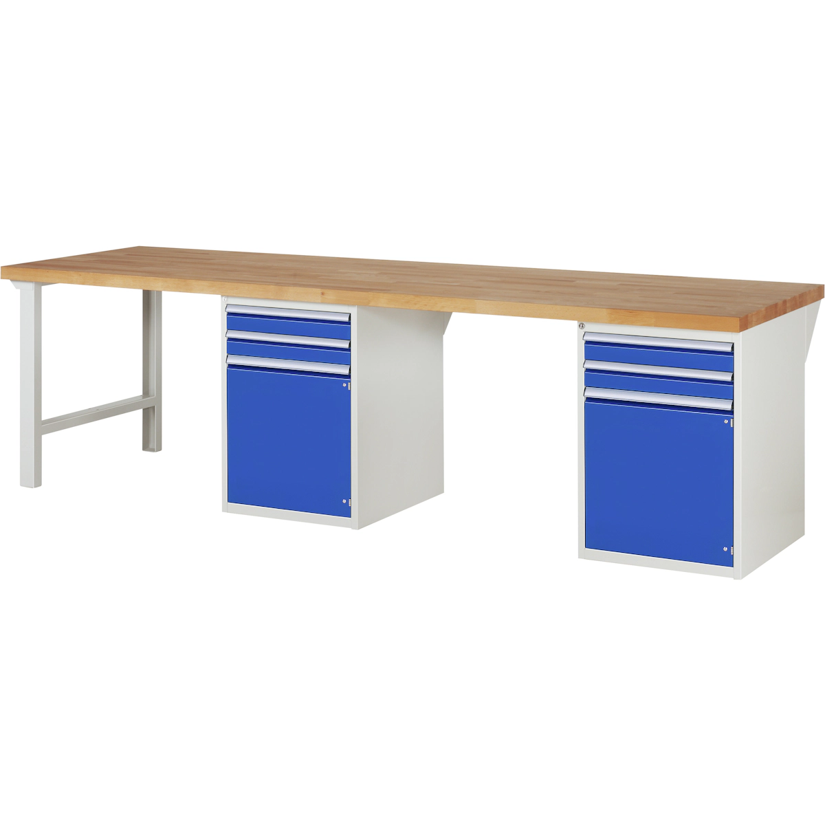 PROREGAL Werkbank Serie 7000 - Modell 7503 | HxBxT 89x300x90cm | 4x Schublade + 2x Flügeltür + 2x Fachboden | Schubladenmaße 4x90mm Image