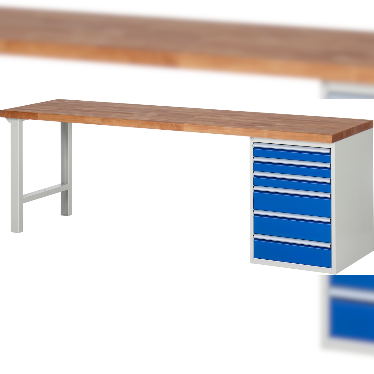 PROREGAL Werkbank Serie 7000 - Modell 7515 | HxBxT 89x250x70cm | 6x Schublade | Schubladenmaße 3x90 + 3x150mm | Lichtgrau | Arbeitstisch Werktisch Image