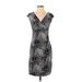 AB Studio Casual Dress - Sheath V Neck Short sleeves: Black Leopard Print Dresses - Women's Size Small