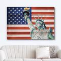 IDEA4WALL Wood Panel Effect Statue Of Liberty American Flag Stars On Canvas Print Canvas in Blue/Red/White | 12 H x 18 W x 1.5 D in | Wayfair