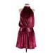 Ramy Brook Casual Dress - DropWaist Halter Sleeveless: Burgundy Print Dresses - New - Women's Size Large