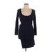 Shein Casual Dress - Bodycon Scoop Neck Long sleeves: Blue Solid Dresses - Women's Size X-Large