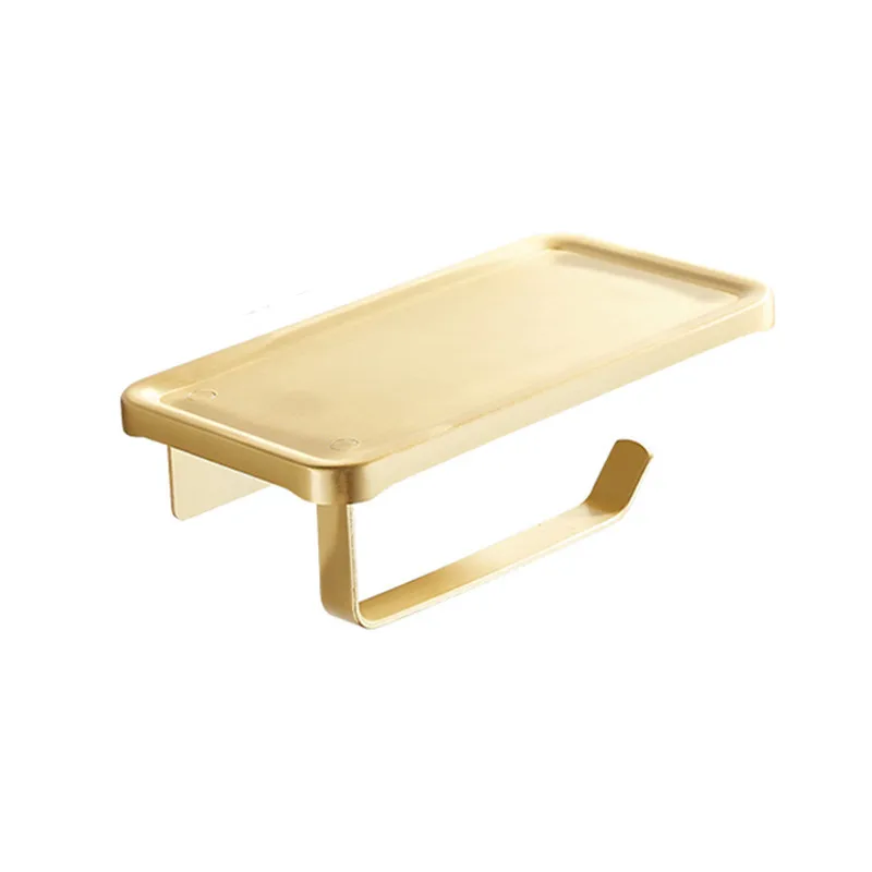 Porte-papier hygiénique en Aluminium doré 1 pièce, espace de rangement pour rouleau de papier toilette pour salle de bains téléphone poinçon/sans poinçon étagère murale de salle de bains