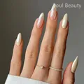 Lot de 24 faux-ongles nail art nail art nail art poudre de chrome jaune lait d'amande
