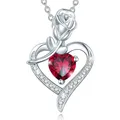 Huretailers-Collier pendentif coeur rouge CZ pour femme fleur rose cadeau des travailleurs