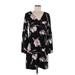 White House Black Market Casual Dress - Wrap V Neck Long sleeves: Black Floral Dresses - Women's Size 6