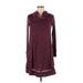 Saturday Sunday Casual Dress - Mini Cowl Neck Long sleeves: Burgundy Marled Dresses - Women's Size X-Small