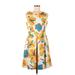 Rafaella Casual Dress - A-Line Scoop Neck Sleeveless: Yellow Floral Dresses - Women's Size 6 Petite