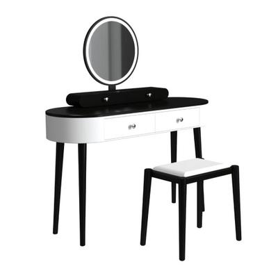 Costway Makeup Vanity Table Set with LED Mirror and 3 Spacious Drawers-White-Dark Wood