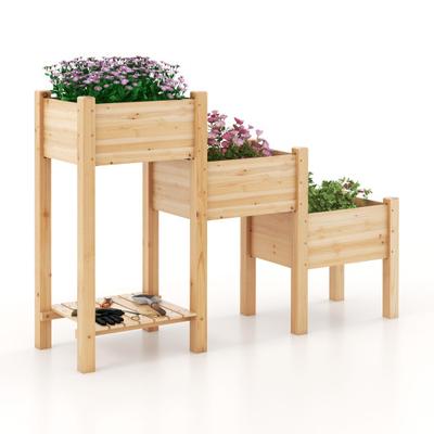 Costway 3-Tier Wooden Raised Garden Bed with Open ...