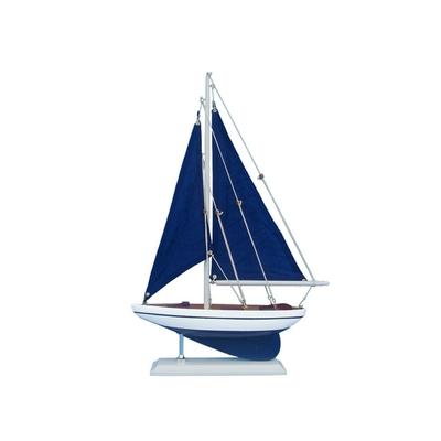 Wooden Blue Pacific Sailer with Blue Sails Model Sailboat Decoration 17" - 12" L x 2.5" W x 17" H