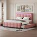 Queen Size Upholstered LED Platform Bed Frame with Twin XL Size Trundle and Drawers