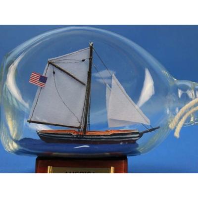 America Sailboat in a Glass Bottle 7" - 7" L x 3.5" W x 4" H