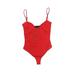 Bodysuit: Red Solid Tops - Women's Size Small